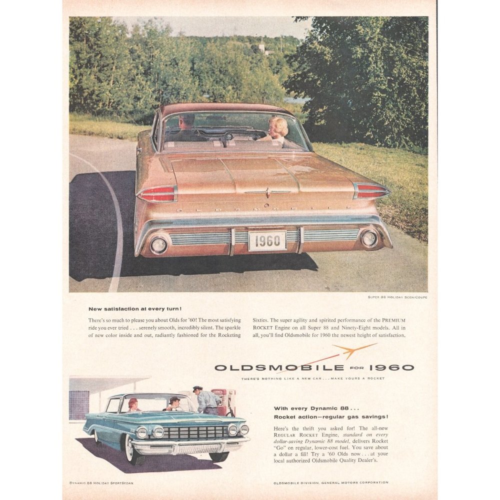 1960 Oldsmobile Super 88 Holiday Scenicoupe Vintage Print Ad Taillights Wall Art